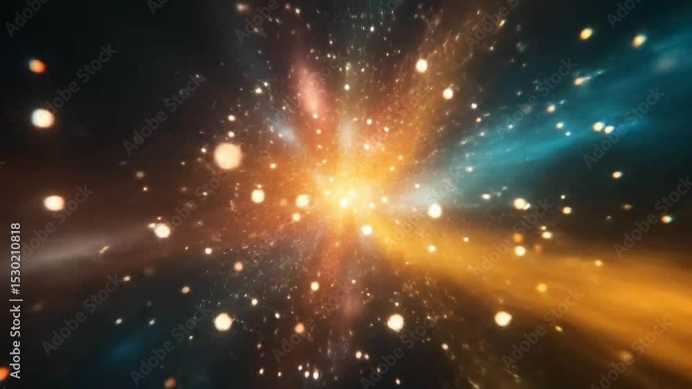 Poster dynamic burst of light and particles in energetic abstract visualization