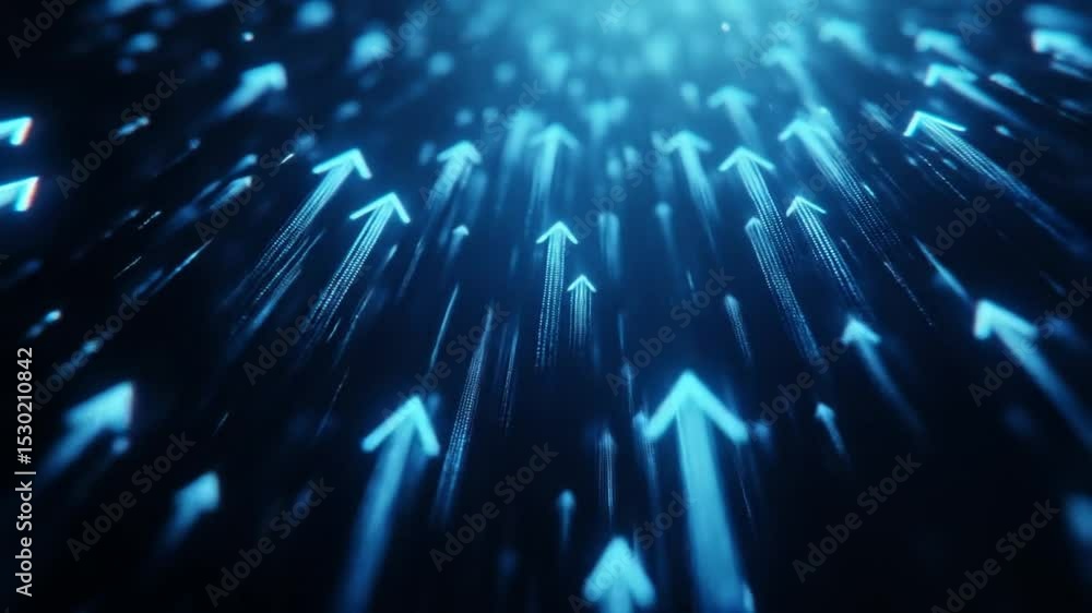 Aufkleber dynamic blue arrows ascending on dark backdrop: visual metaphor for progress