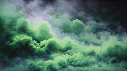 Fototapeta premium Ethereal green smoke swirls and billows in a captivating abstract painting with atmospheric depth.
