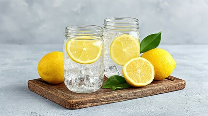Refreshing lemon water in mason jars.