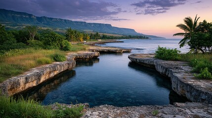 Tranquil coastal scenery at sunset.