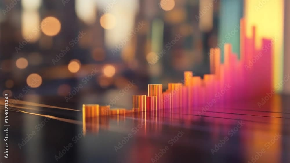 Poster dynamic metallic bar chart visualization with bokeh background and subtle reflections