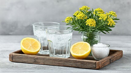 Refreshing iced water with lemon and herbs.