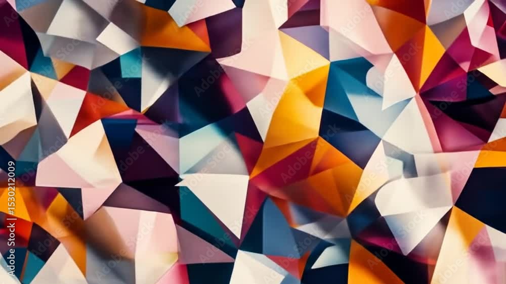 Poster dynamically shifting geometric pattern: an ever-changing mosaic of polygonal color fields