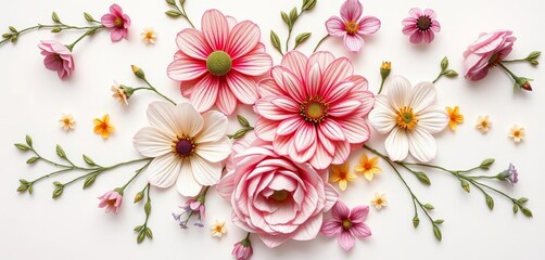 Delicate spring floral embroidery pattern in pastel hues on a white background, vintage, color