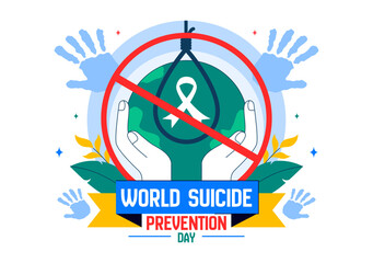 World Suicide Prevention Day Vector Illustration on September 10, Featuring a Hanging Rope and Helping Hands to Prevent Suicide in a Flat Background