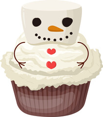 Marshmallow Snowmen on White Cream Cupcakes

