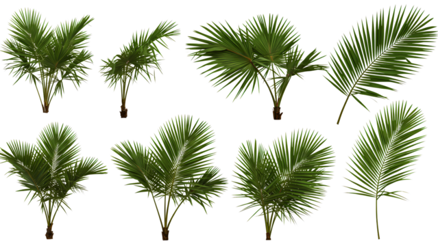 Collection of palm fronds isolated on transparent background