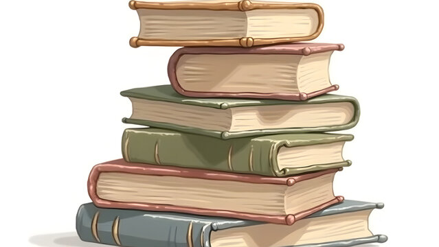 a stack of old books on a white background