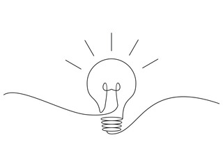 Continuous one line drawing, light bulb energy design, vector illustration, isolated on transparent background