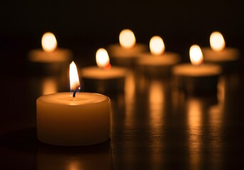 Serene Night: A Single Candle Glows Amidst a Soft Glow of Others