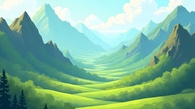 Green Valley With Rocky Mountain Slopes