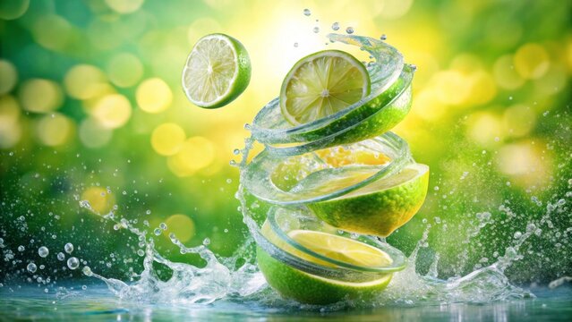 Refreshing Limes Splashing into Sparkling Water, a Vibrant Summer Scene of Zesty Citrus Fruits