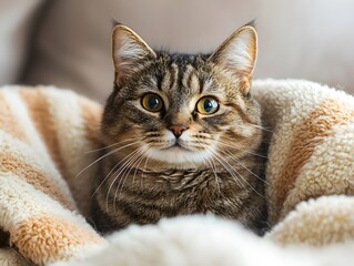 Senior Cat Resting on Blanket