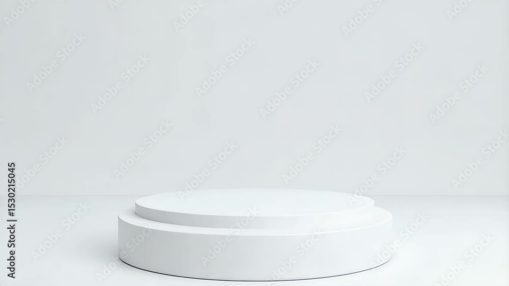 Poster isolated plain white two tier round podium platform in studio setting, minimal background for produc