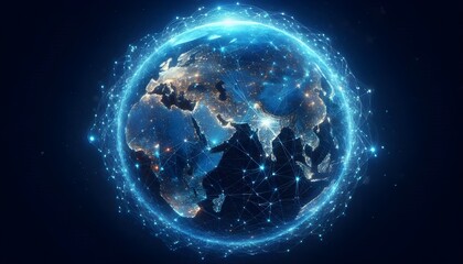 Fototapeta premium Glowing blue earth representing global digital connectivity and networks
