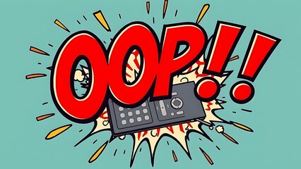"OOPS!!" Pop Art Style Comic Book Explosion with Security Safe or Lockbox - Error, Mistake, and Unexpected Problem Concept