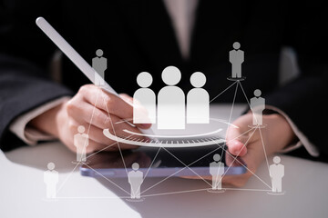 Human resource HR teamwork manpower management using technology connection business concept