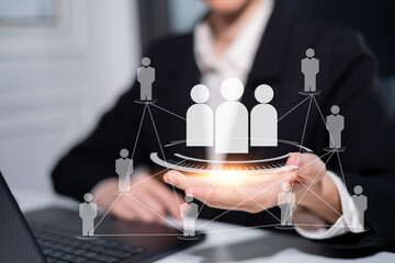 Human resource HR teamwork manpower management using technology connection business concept