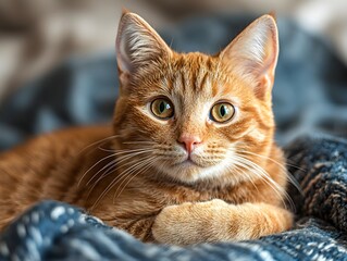 Senior Cat Relaxing on Colorful Blanket