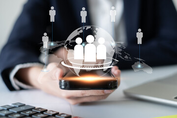 Human resource HR teamwork manpower management using technology connection business concept