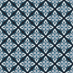 Fototapeta premium Geometric flower patterns, seamless patterns, black background color, azure and gray flower patterns, vector patterns, used for wallpaper, cloth tiles, etc.
