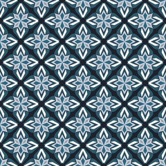 Geometric flower patterns, seamless patterns, black background color, azure and gray flower patterns, vector patterns, used for wallpaper, cloth tiles, etc.