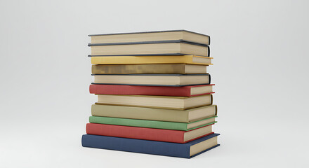 Stacked Colorful Books on White Background Education and Knowledge