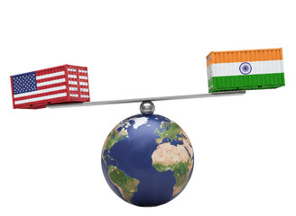 Us india trade balance scales globe isolated on transparent background