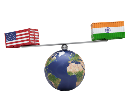 Us india trade balance scales globe isolated on transparent background - Powered by Adobe