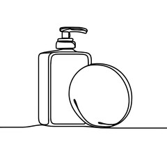 Skincare bottle and cotton pad in minimal line style for beauty care