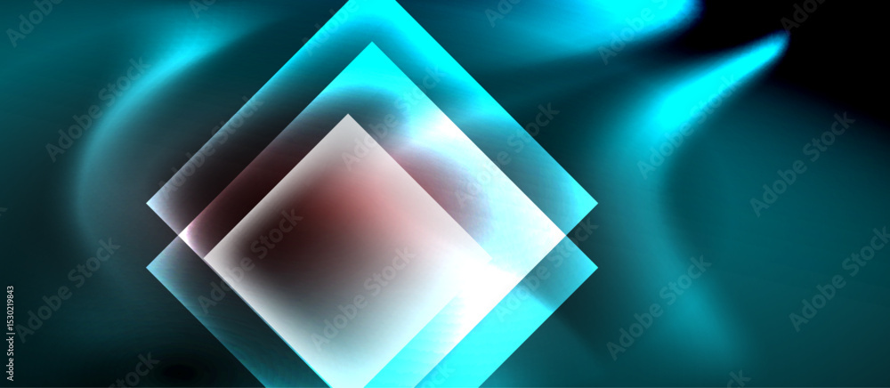 Aufkleber abstract composition featuring layered squares. teal, white, dark tones create luminous effect. mode