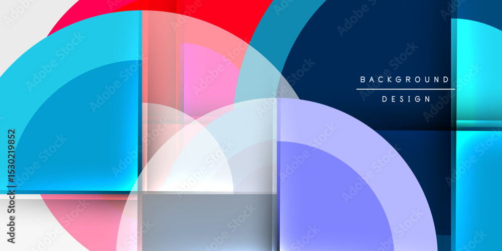 Poster Abstract geometric shapes overlap, creating vibrant color gradients on dark background. Modern design elements present dynamic composition.