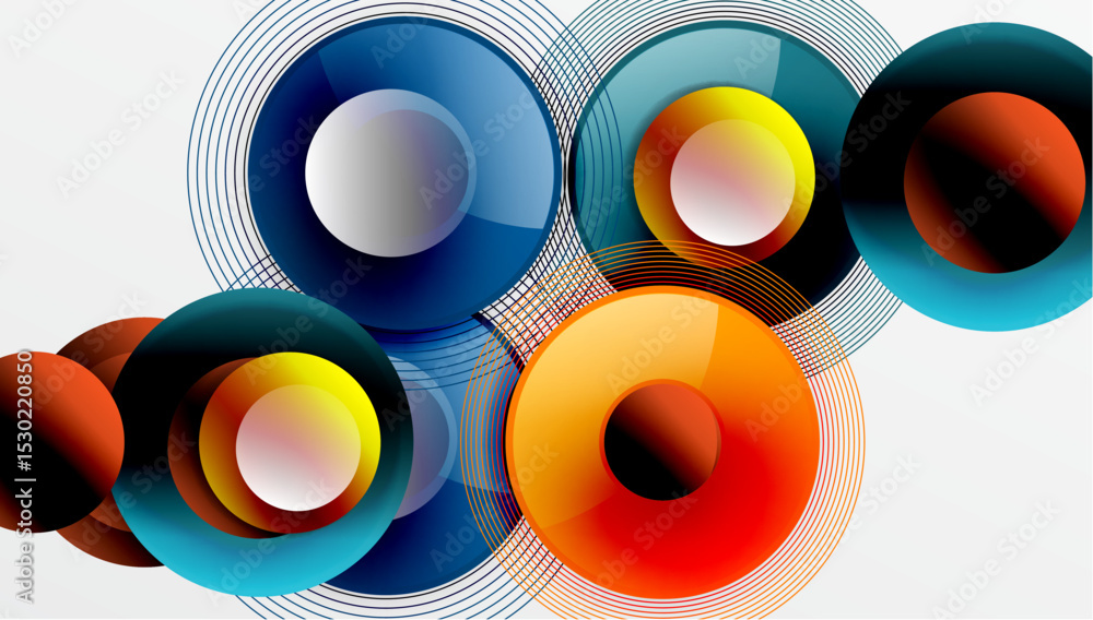Aufkleber abstract composition featuring overlapping colorful circles, lines. modern design, vibrant hues crea