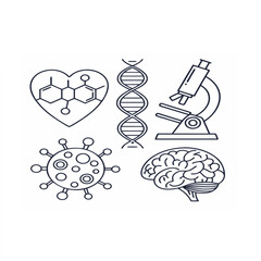 Biology and Medical Science Outline Icons Set. Vector Illustration