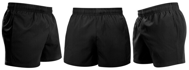 black Running Shorts Clothing isolated on white background, Running sports shorts on White With...