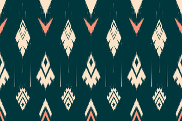 Modern Ikat Textile Pattern in Teal Peach Cream Tones