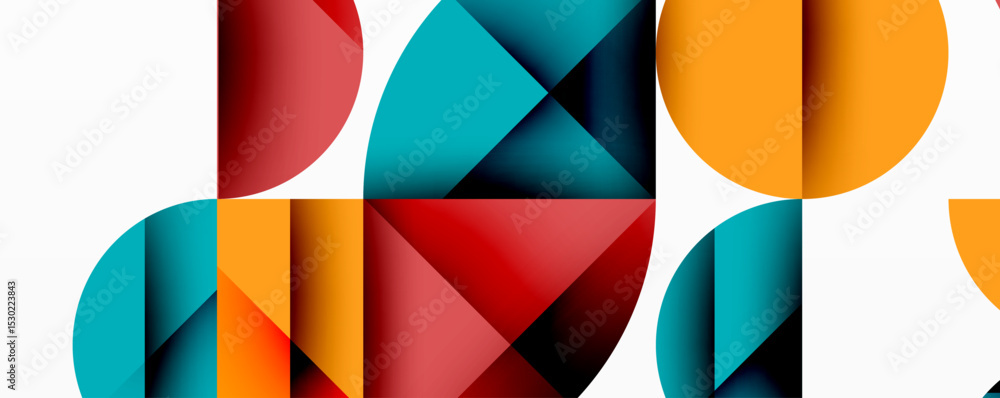 Aufkleber Abstract geometric composition. Overlapping circles, squares, triangles create vibrant pattern. Modern design, bold colors, clean lines.