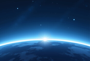 Obraz premium Serene Earthrise with Sunbeams and Starry Night Sky