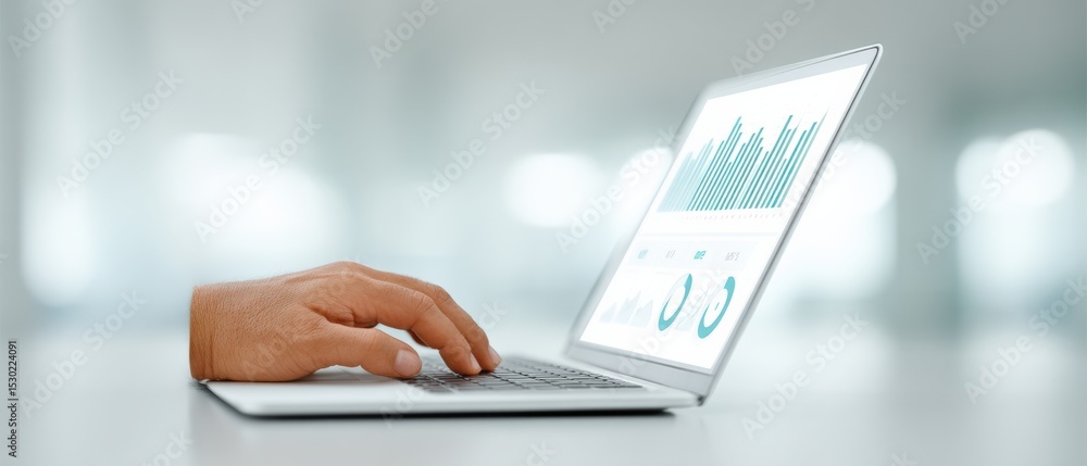 Poster data analysis process office space digital workspace modern environment close-up view tech productiv