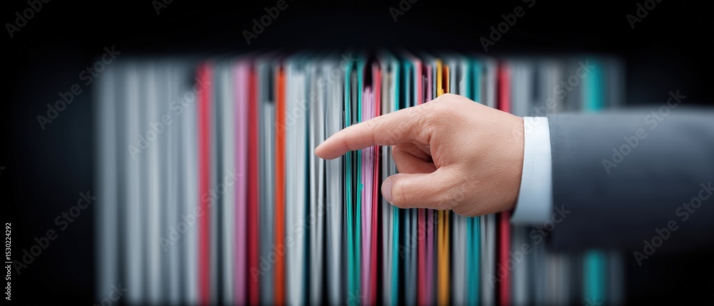 Aufkleber pointing at progress business documents collection office environment digital interaction focused vi