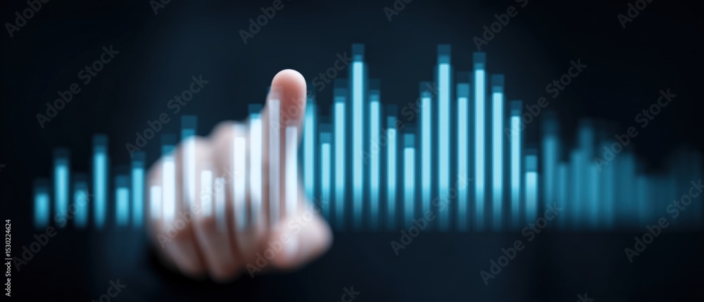 Poster analyzing data trends with touch interaction digital workspace infographic virtual environment close