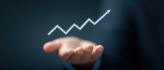 Measuring growth business success indicator hand gesture digital visualization professional environment close-up view financial analysis
