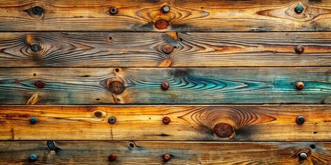 Rustic Weathered Wooden Planks with Colorful Knots and Aged Texture for Design Projects