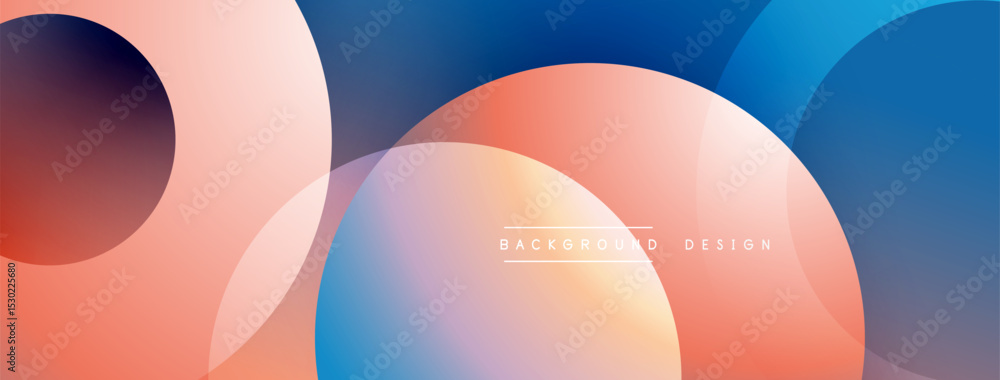 Poster Abstract shapes overlap, creating soft color gradients. Peach, blue hues dominate composition. Modern design element for backgrounds.