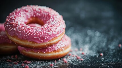 Pink donuts with white sugar sprinkles