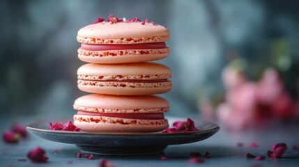 Pink Macaroons with Rose Petals