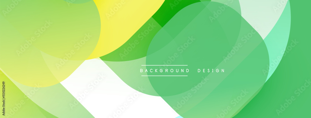 Poster Abstract green background. Overlapping shapes create modern, dynamic visual effect. Soft gradients, smooth transitions present clean aesthetic.