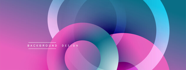 Abstract circles overlap, creating vibrant gradients. Pink, purple, blue hues blend seamlessly. Modern design element for backgrounds. © antishock