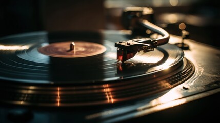 Vintage record player turntable with vinyl
